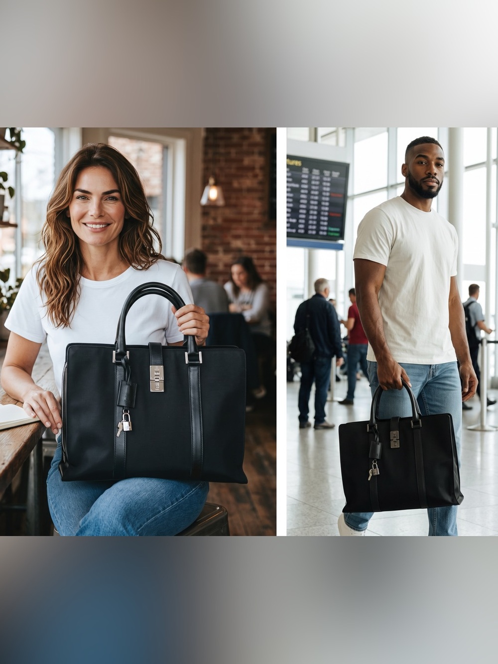 Gucci Black Leather Briefcase with Top Handles and Lock